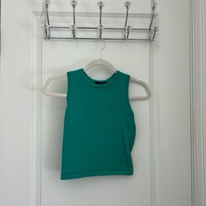 Teal High Neck Sleeveless Crop Top